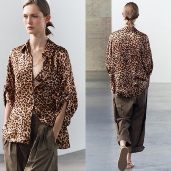 Zara ZW COLLECTION ANIMAL PRINT SHIRT Size Small NWT - Picture 2 of 8